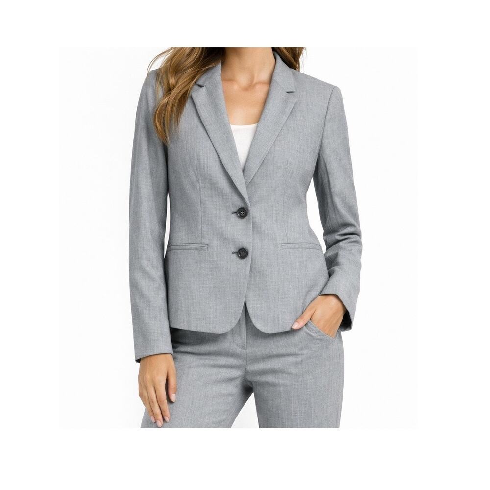 Talbots Petite Gray Wool Blend Blazer Tailored Two Button Career Jacket 8P